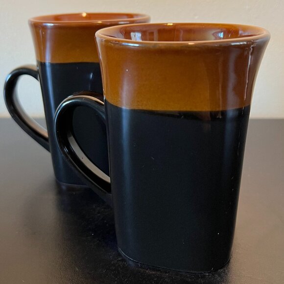 Set of 2 ROYAL NORFOLK Stoneware  Mugs ~ Greenbrier International ~ Dark Brown - Picture 1 of 9